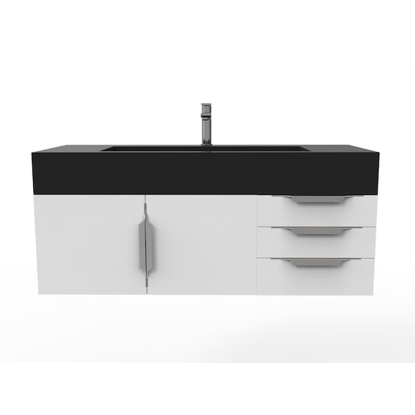Castello Usa Nile 48" Wall Mounted White Vanity With Black Top And Brushed Nickel Handles CB-MC-48W-BN-2053-BL - main